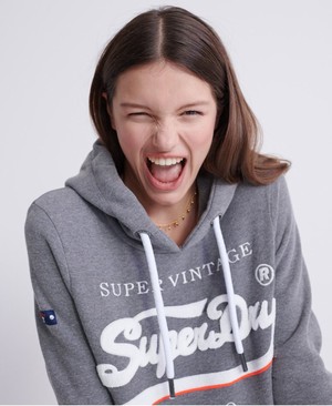 Superdry Super Vintage Női Kapucnis Pulóver Szürke | EMJHZ1789